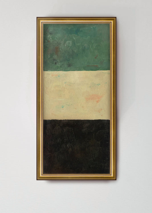 Green geometric painting in golden frame