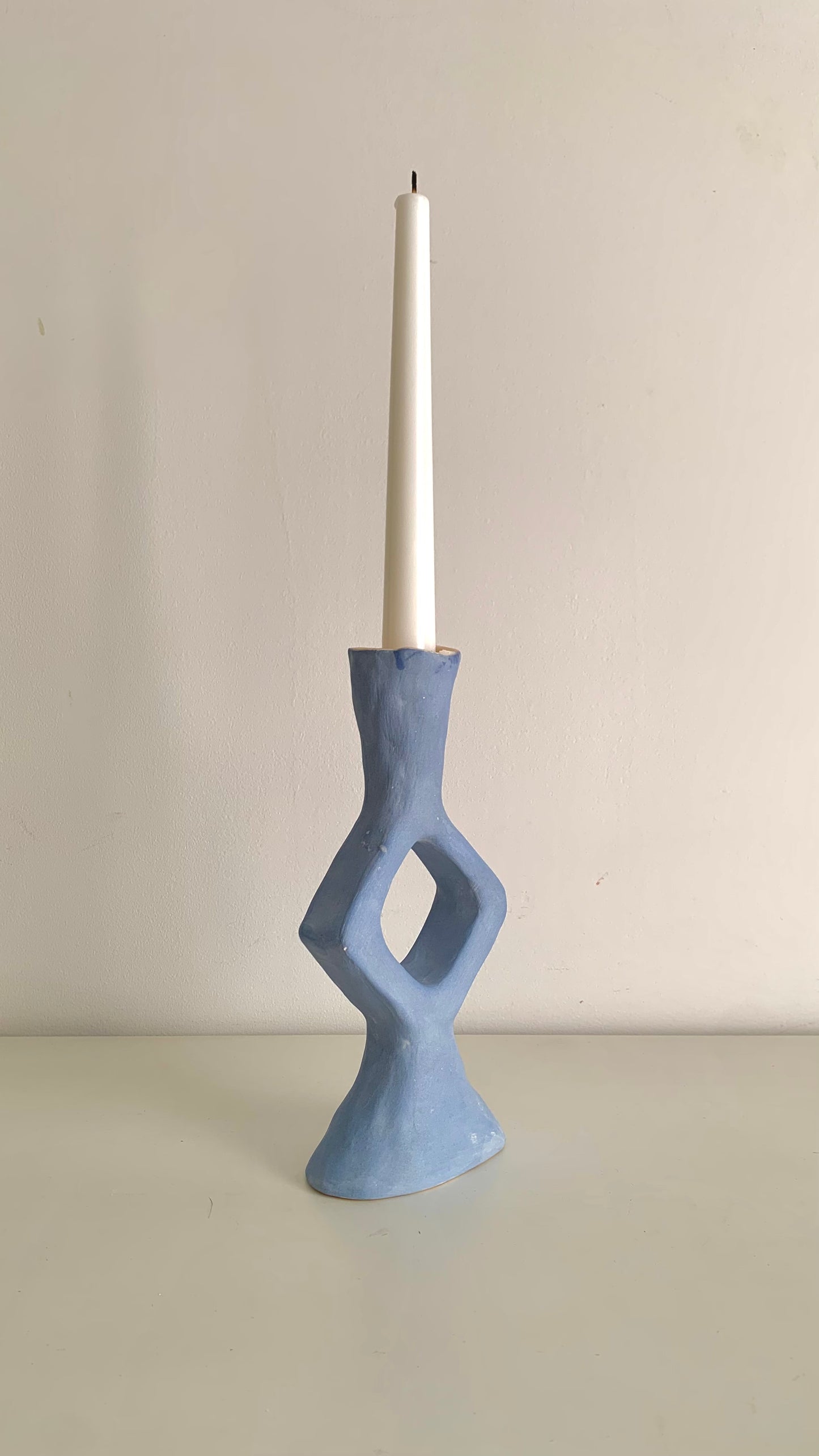 Blue ceramic candleholder